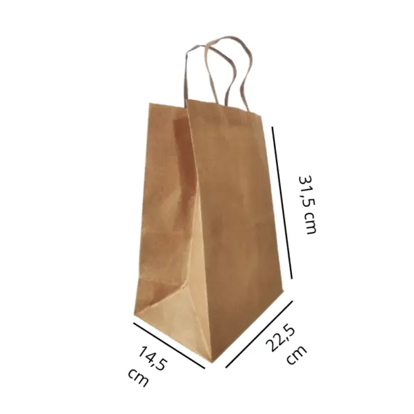 Sacola Kraft com Alça M - 22 x 14 x 32 cm - 100 Unidades