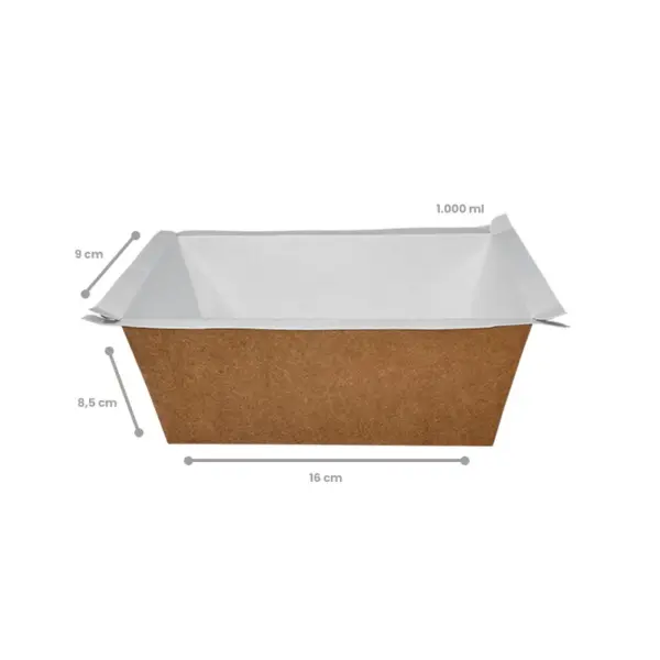 7bdcf5f2-e348-4cee-8328-a4a4a862a4b5.jpg Marmita Retangular Kraft para selagem 1.000 ml Profunda (acompanha tampa) - Pct./ 100 unid.