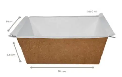 Marmita Retangular Kraft 1.000 ml (acompanha tampa personalizada) – Pct./ 100 unid.