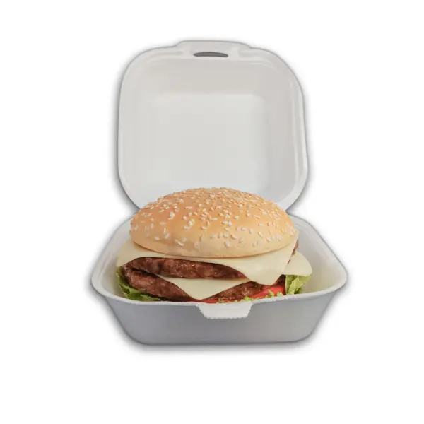 Hamburgueira de Isopor M Branca- 10,5 x 10,5 x 7 cm - 100 Unidades