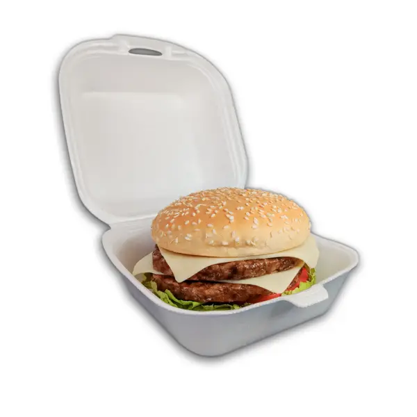 Hamburgueira de Isopor M Branca- 10,5 x 10,5 x 7 cm - 100 Unidades