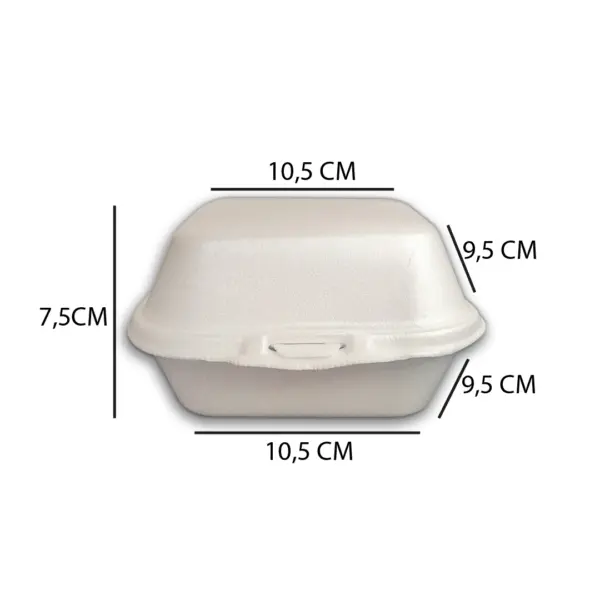 Hamburgueira de Isopor M Branca- 10,5 x 10,5 x 7 cm - 100 Unidades