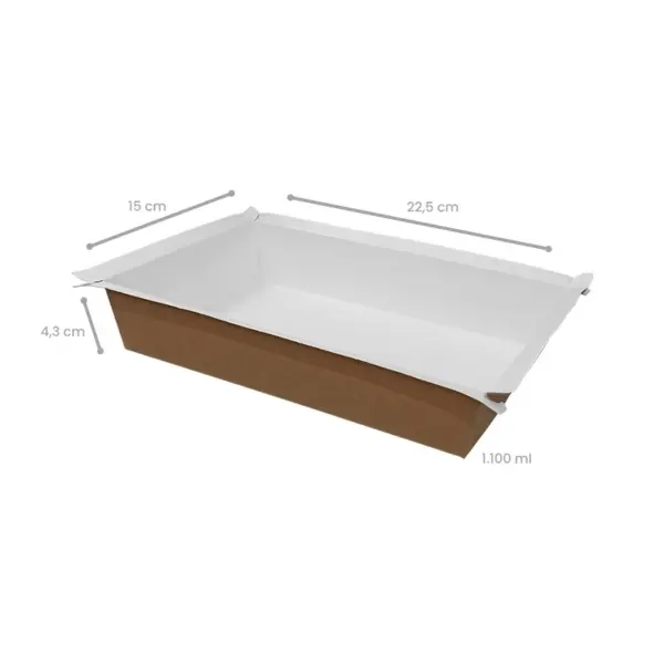 Marmita Retangular Kraft para selagem 1100ml (acompanha tampa) - Pct./ 100 unid.