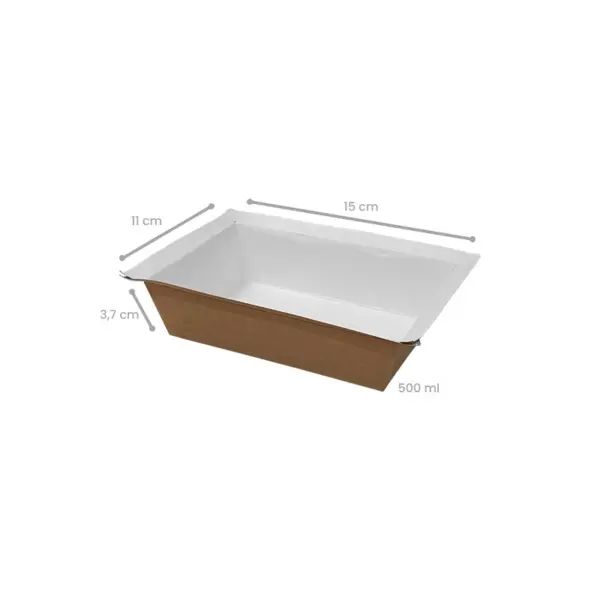 Marmita Retangular Kraft para selagem 500ml (acompanha tampa) - Pct./ 100 unid.