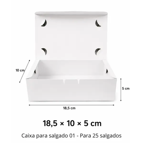 Caixa Para Salgado 01 Branca- 18,5 × 10 × 5 cm - 100 Unidades