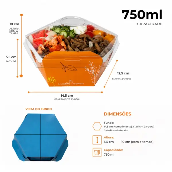 Kit Bowl Gourmet 750 ml Azul Claro  – 14,5 x 12,5 x 10 cm – 100 Unidades -