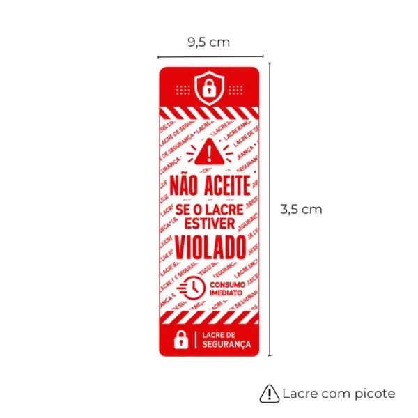 Lacre Retangular 9,5 x 3,5 cm com Picote - 1.000 unidades -